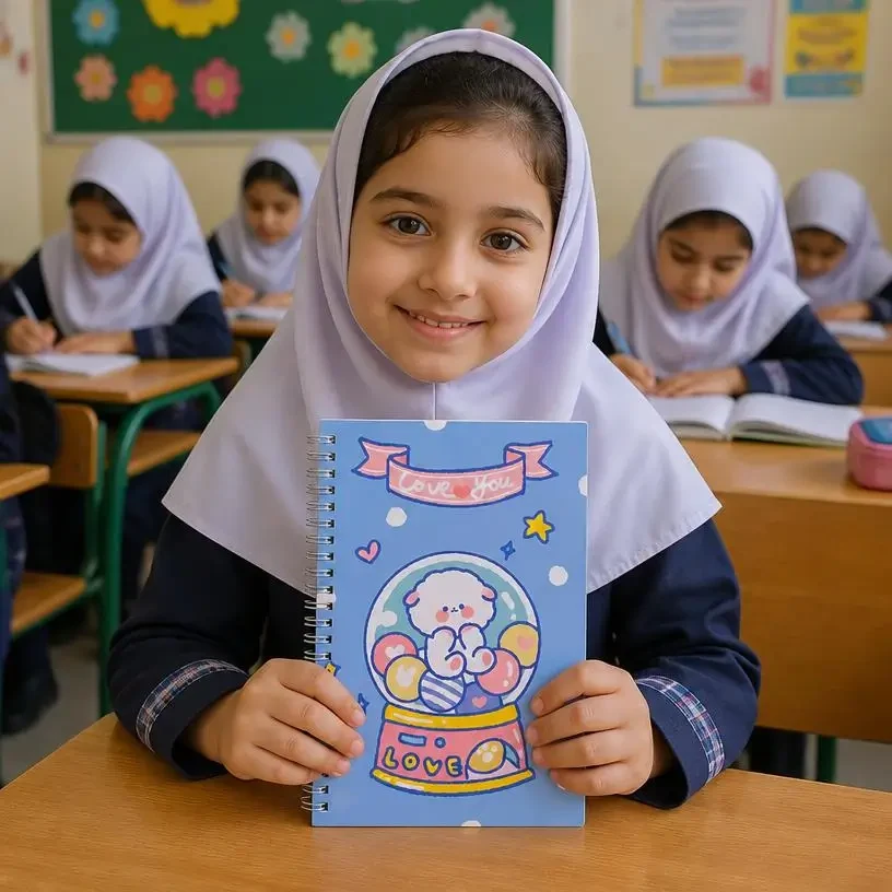 قالب دانش آموز دختر کلاس درس، لوازم‌التحریر و نوشت‌افزار